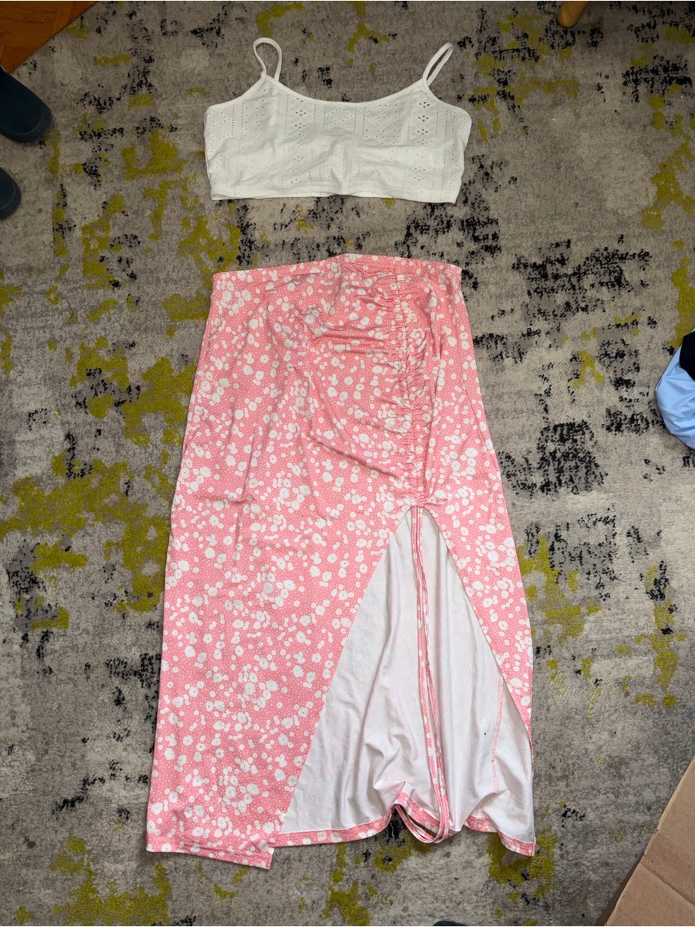 SHEIN Pink Floral Ruched Wrap Maxi Skirt & tank